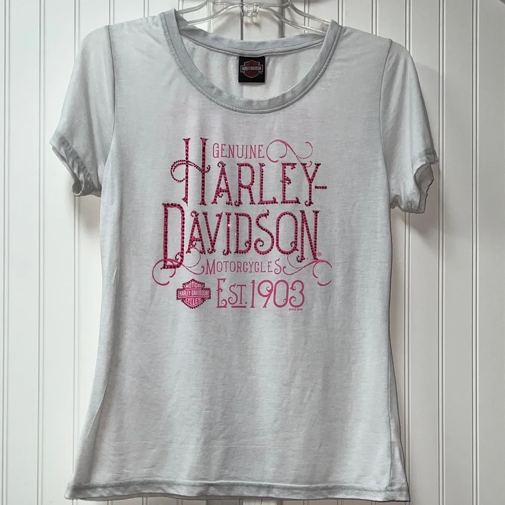 Harley Davidson Shirt XL Pink Rhinestone - Picture 2 of 5